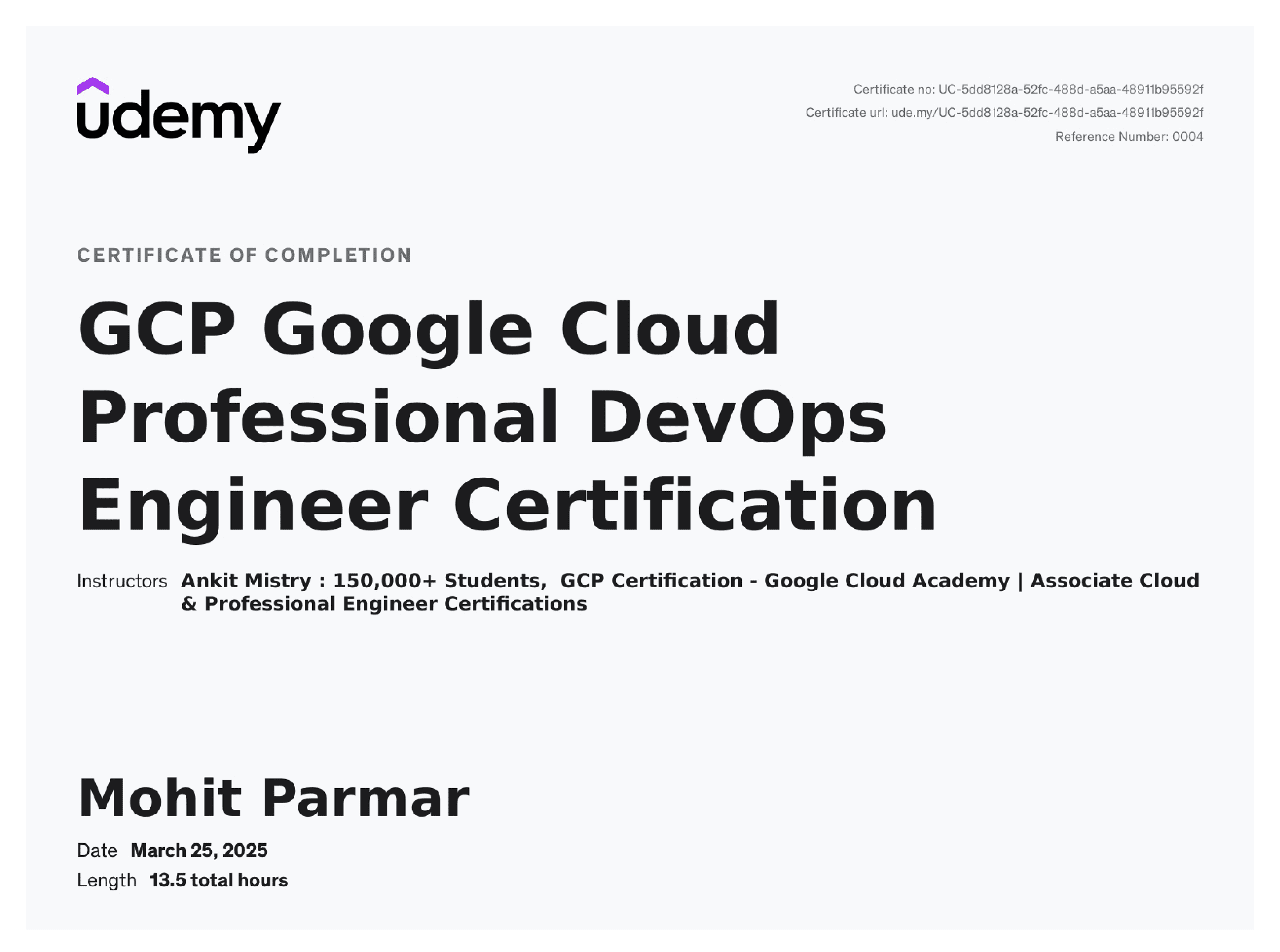 GCP Google Cloud Professional DevOps Engineer Certification
