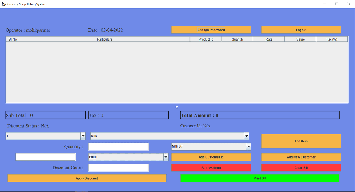 Grocery Shop Billing System