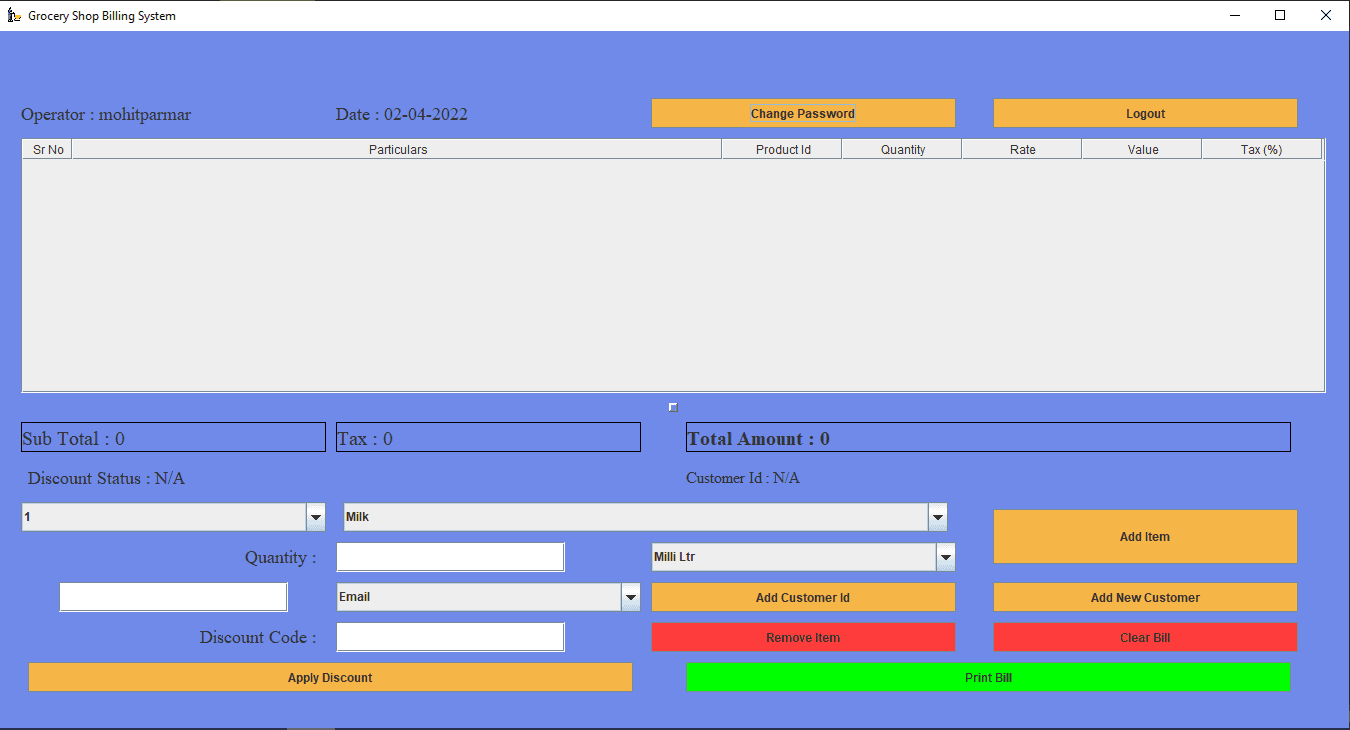 Grocery Shop Billing System showcase - Slide 1