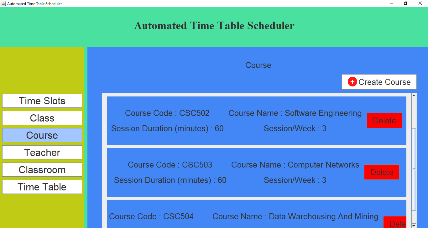 Automated Time Table Scheduler